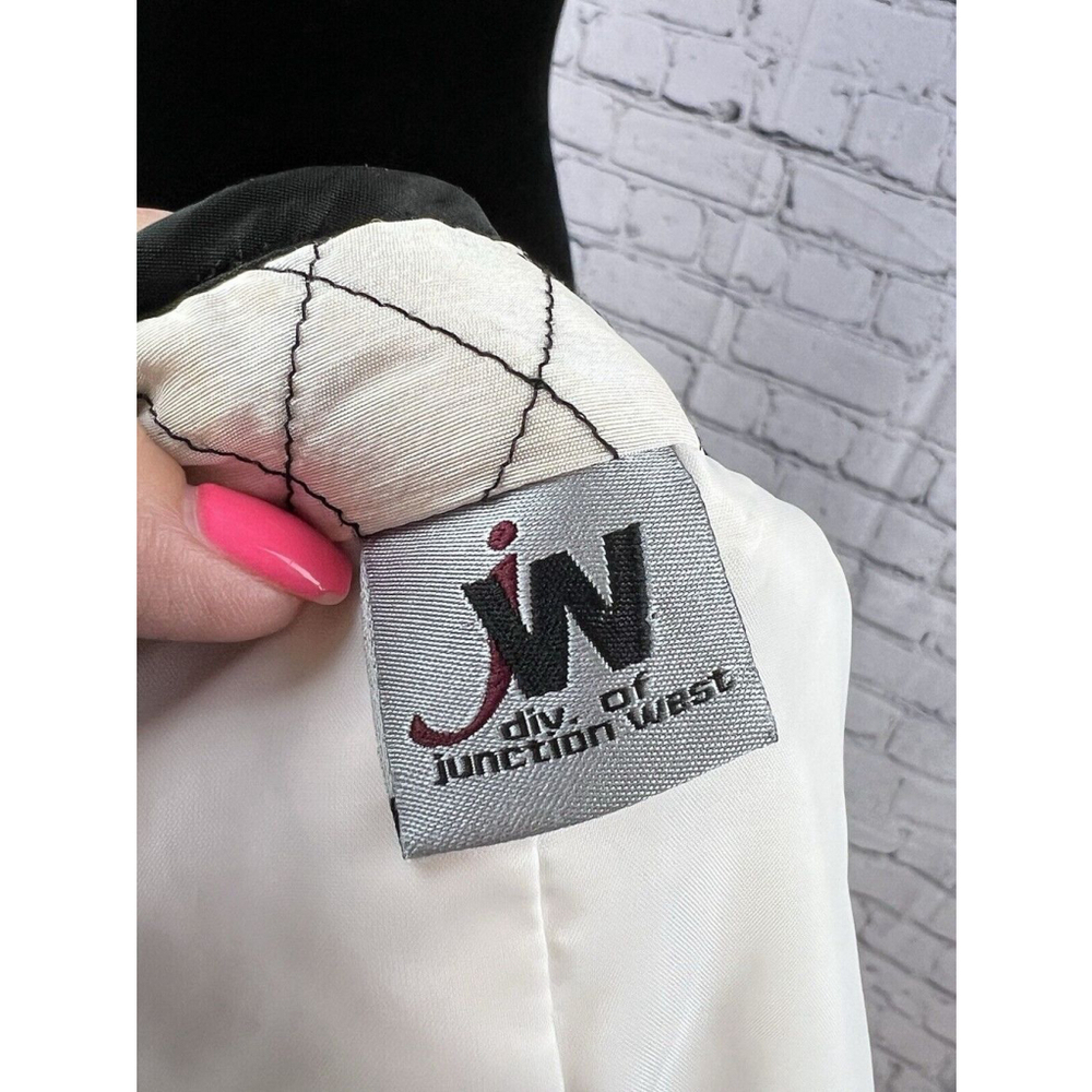 JW Junction West Quilted Jacket Womens Medium White Black Stitching Silk GUC - Picture 16 of 16